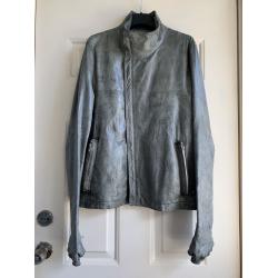 High Necked Gray Leather Jacket 