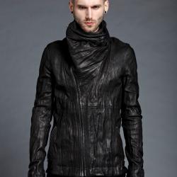 Julius Grail Archive Most Signature Cowl Neck Black Leather Jacket Julius Grail Archive Most Signature Cowl Neck Black Leather Jacket