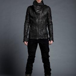 Julius Grail Archive Most Signature Cowl Neck Black Leather Jacket 