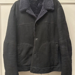 Loro Piana Shearling Fur Detailed Dark Blue Leather Jacket