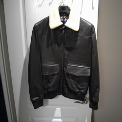 Luxurious Faconnable Lambskin Brown Leather Shearling Aviator Jacket