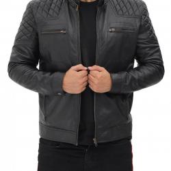 Massa Black Padded Shoulder Leather Jacket Mens Massa Black Padded Shoulder Leather Jacket Mens