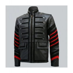 Men Black Military Leather Jacket