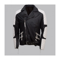Men Black and White Leather Jacket