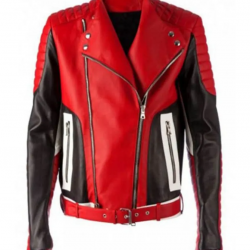 Men Fashion Bikers Red Leather Jacket