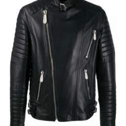Men Padded Sleeves Black Biker Leather Jacket Men Padded Sleeves Black Biker Leather Jacket