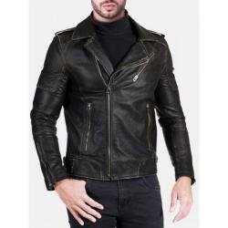 Men Real Leather Black Vintage Biker Jacket