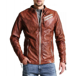 Men Vintage Style Biker Distressed Brown Jacket