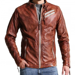 Men Vintage Style Biker Distressed Brown Jacket Men Vintage Style Biker Distressed Brown Jacket