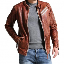 Men Vintage Style Biker Distressed Brown Jacket Men Vintage Style Biker Distressed Brown Jacket