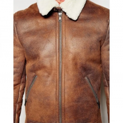Mens Aviator Brown Leather Faux Shearling Jacket Mens Aviator Brown Leather Faux Shearling Jacket