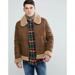 Mens Aviator Brown Leather Jacket With Faux Shearling Mens Aviator Brown Leather Jacket With Faux Shearling
