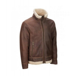 Mens Aviator Faux Shearling Brown Leather Jacket
