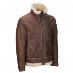 Mens Aviator Faux Shearling Brown Leather Jacket Mens Aviator Faux Shearling Brown Leather Jacket