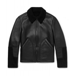 Mens Aviator Shearling Lined Leather And Suede Jacket