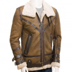 Mens Aviator Sheepskin Leather Faux Shearling Brown Jacket Mens Aviator Sheepskin Leather Faux Shearling Brown Jacket
