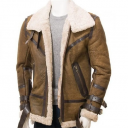 Mens Aviator Sheepskin Leather Faux Shearling Brown Jacket Mens Aviator Sheepskin Leather Faux Shearling Brown Jacket