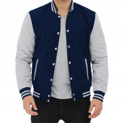 Mens Baseball Style Grey and Blue Varsity Jacket Mens Baseball Style Grey and Blue Varsity Jacket
