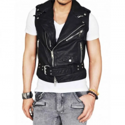 Mens Belted Asymmetrical Zipper Leather Vest Mens Belted Asymmetrical Zipper Leather Vest