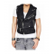 Mens Belted Asymmetrical Zipper Leather Vest