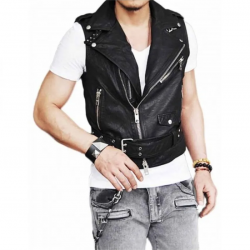 Mens Belted Asymmetrical Zipper Leather Vest Mens Belted Asymmetrical Zipper Leather Vest