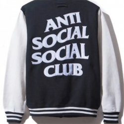 Men's Black and White Anti Social Social Club Bomber Varsity Jacket Men's Black and White Anti Social Social Club Bomber Varsity Jacket