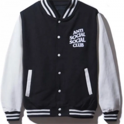 Men's Black and White Anti Social Social Club Bomber Varsity Jacket Men's Black and White Anti Social Social Club Bomber Varsity Jacket