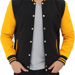 Men's Black and Yellow Baseball Varsity Jacket Men's Black and Yellow Baseball Varsity Jacket