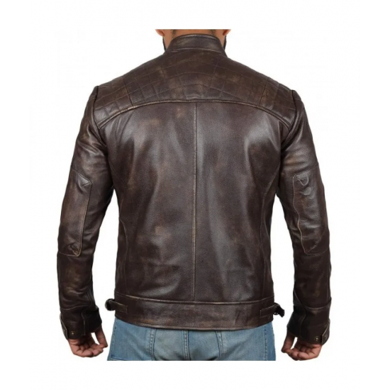 Mens Brown Genuine Lambskin Motorcycle Leather Jacket