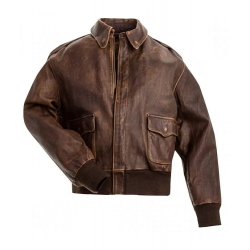 Mens Brown Real A2 Flight Pilot Bomber Distressed Cow Leather Jacket