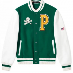 Mens College Palm Angels Green Varsity Jacket Mens College Palm Angels Green Varsity Jacket