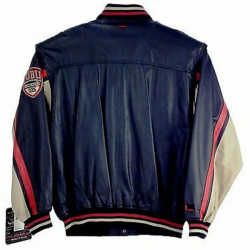 Mens FUBU Blue Leather Varsity Jacket Mens FUBU Blue Leather Varsity Jacket