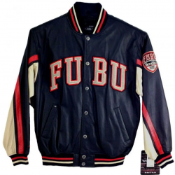 Mens FUBU Blue Leather Varsity Jacket Mens FUBU Blue Leather Varsity Jacket