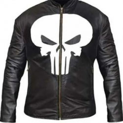 Mens Punisher Exclusive Skull Halloween Black Leather Motorcycle Jacket Mens Punisher Exclusive Skull Halloween Black Leather Motorcycle Jacket
