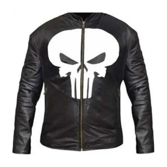 Mens Punisher Exclusive Skull Halloween Black Leather Motorcycle Jacket