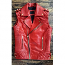 Mens Red Leather Biker Vest Mens Red Leather Biker Vest