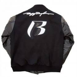 Mens Ruff Ryders Black Varsity Studded Jacket Mens Ruff Ryders Black Varsity Studded Jacket