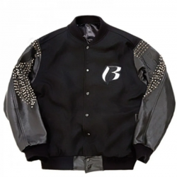 Mens Ruff Ryders Black Varsity Studded Jacket Mens Ruff Ryders Black Varsity Studded Jacket