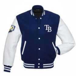 Mens Tampa Bay Rays Letterman Blue and White Jacket