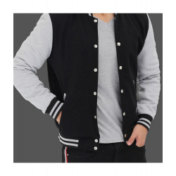 Mens Varsity Black and Gray Baseball Bomber Jacket