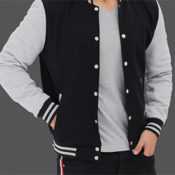 Mens Varsity Black and Gray Baseball Bomber Jacket Mens Varsity Black and Gray Baseball Bomber Jacket