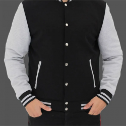Mens Varsity Black and Gray Baseball Bomber Jacket Mens Varsity Black and Gray Baseball Bomber Jacket