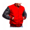 Mens Varsity Bomber Red Wool and Leather Jacket