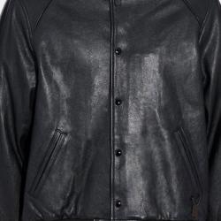 Mens Varsity Bomber Snap Tab Closure Black Leather Jacket Mens Varsity Bomber Snap Tab Closure Black Leather Jacket