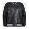 Mens Varsity Bomber Snap Tab Closure Black Leather Jacket