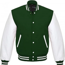 Mens White and Green Leather Bomber Varsity Jacket Mens White and Green Leather Bomber Varsity Jacket