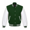 Mens White and Green Leather Bomber Varsity Jacket