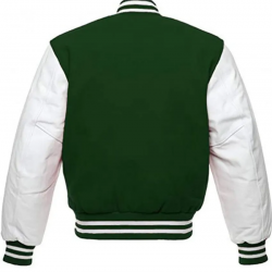 Mens White and Green Leather Bomber Varsity Jacket Mens White and Green Leather Bomber Varsity Jacket