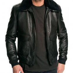 Mens Air Force Leather Bomber Jacket Fur Collar Black Mens Air Force Leather Bomber Jacket Fur Collar Black