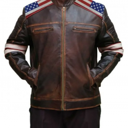 Mens American Flag Brown Leather Jacket Mens American Flag Brown Leather Jacket